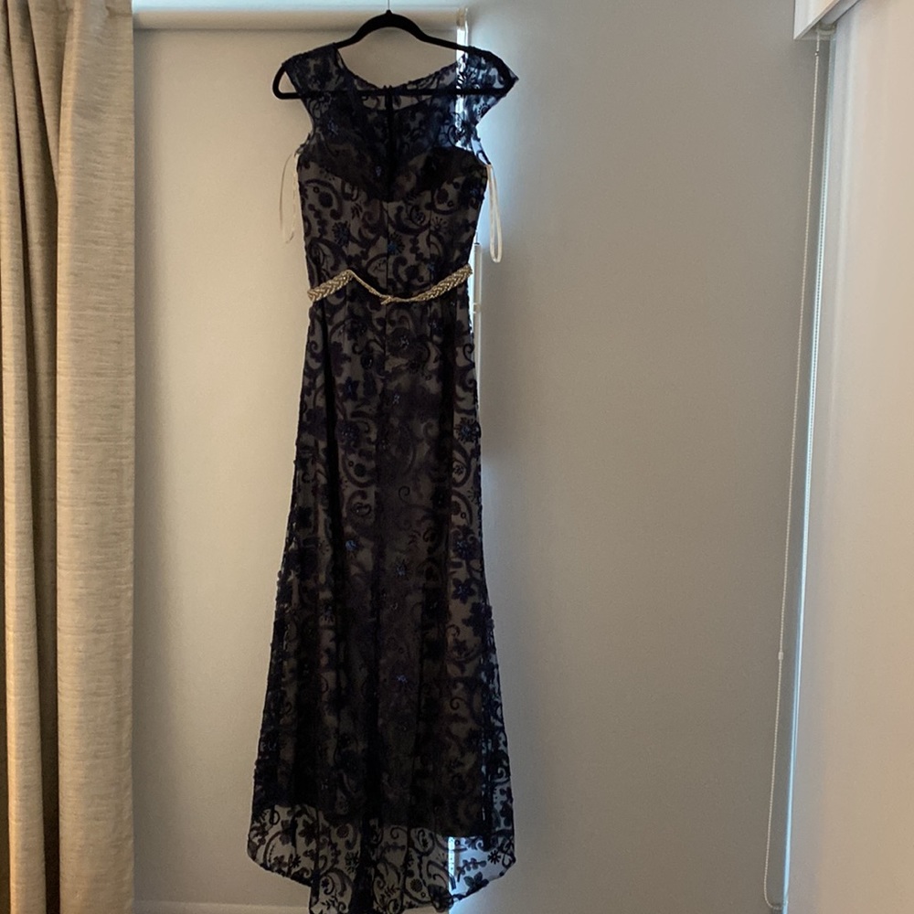 Evening elegant long dress Jade couture S4 navy and grey dress . Wore only once. - Picture 3 of 17